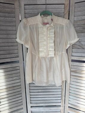 Ted Baker Cream Ruffle Front Silk Blouse Size 1 Read Description